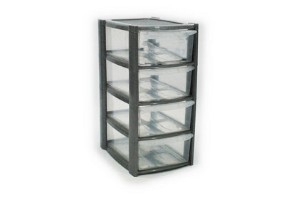 4 DRAWER SILVER TOWER UNIT MINI PLASTIC STORAGE DRAWERS STORAGE ORGANIZER