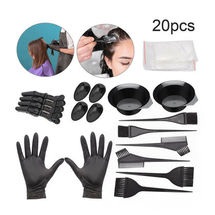 20pcs Hair Dye Brush Dye Mixing Bowl Kit Earshield Hair Clip Dying Styling Tools