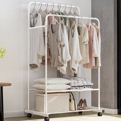 Clothes Double Rail Rack Garment Hanging Organizer Coat Storage Shelf Heavy Duty