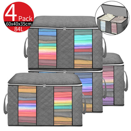 4x Large Clothes Storage Bags Zipped Organizer Underbed Wardrobe Cube Closet Box