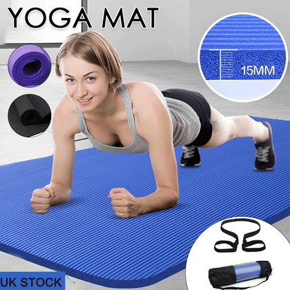 61x 185cm Yoga Mat 15mm Thick Gym Exercise Fitness Pilates Workout Mat Non Slip