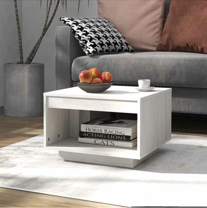 Coffee Table White 50x50x33.5 cm Solid Pinewood Living Room Quality Unit