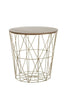 COFFEE SIDE TABLE METAL WIRE REMOVABLE WOOD TOP FOLDABLE ROUND STORAGE BASKET