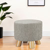 Small Footstool Linen Removable Cover Stool Ottoman Round Pouffe Seat Wooden Leg