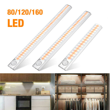 80/120/160 LED USB Rechargeable Motion Sensor Cabinet Light Strip Closet Lamp UK