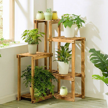 Wooden Flower Plant Pot Shelf Stand 7 Holder Garden Terrace Florist Vintage Rack