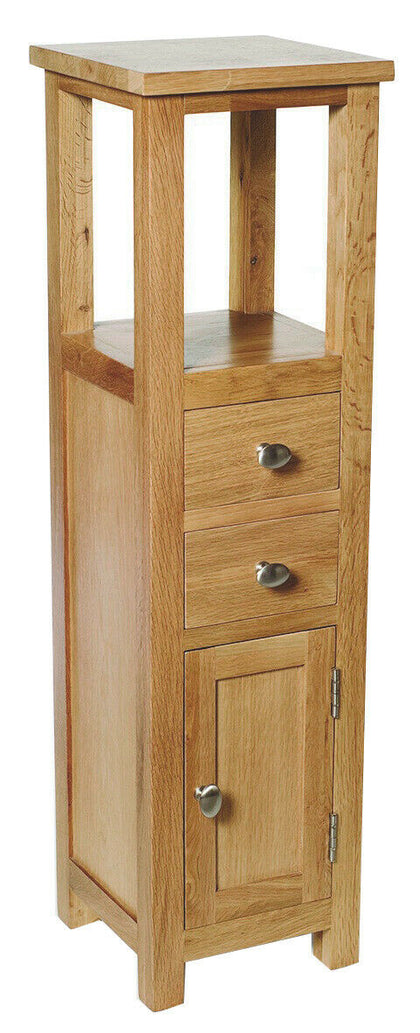 Slim Oak Corner Cabinet | Small Wooden Bathroom Cupboard/Tower | Bedside Table