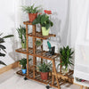 5 Tier Pine Wood Ladder Plant Stand Flower Planter Rack with 4 Lockable Wheels O