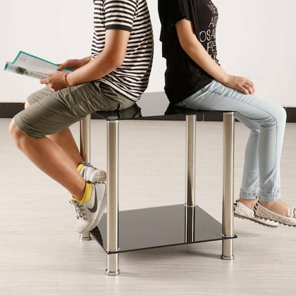 Glass End Coffee Table Shape Sofa Bed Side Table 2 Tier Living Room