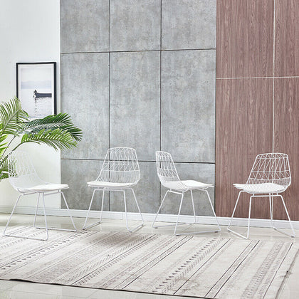 Set of 4 White Metal Wire Style Dining Chairs Modern Style Kitchen Living Room