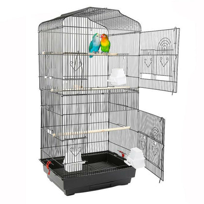Large Metal Bird Cage Canary Parakeet Budgie Cockatiel Lovebird Tall Cages Black