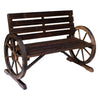 Wooden Cart Wagon Wheel 2 Seater Garden Bench Outdoor Armrest Chair