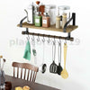 Large Wall Floating Shelf Kitchen Bathroom Storage Rustic Wood Rack With 8 Hooks