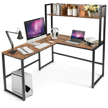 L-Shaped Corner Computer Desk Large PC Table Workstation with Storage Bookcase