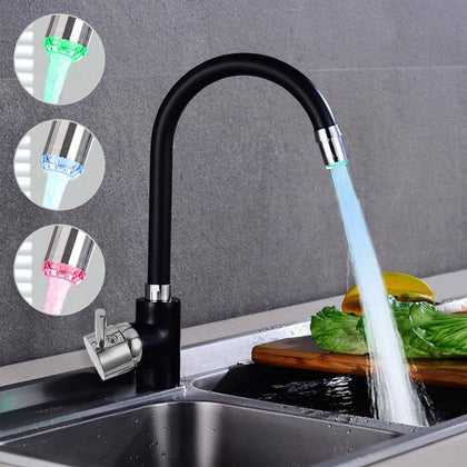 Swivel Spout Kitchen Sink Mixer Taps LED Colors Hand Spray Faucet Pull Out