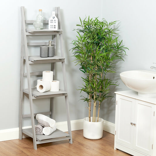 Hartleys Grey 4 Tier Folding Ladder Storage Home Display Shelf Bedroom/Bathroom