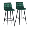 2X Green Velvet Bar Stools Breakfast Pub Chair With Footrest Modern 65 cm seat