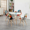 Set of 4 Patchwork Fabric Dining Chairs Padded Seat Wooden Legs Home Multicolor