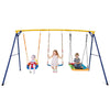 3-in-1 Kids Swing Set Metal A-Frame Stand Swing Playset Platform Tree Swing Seat