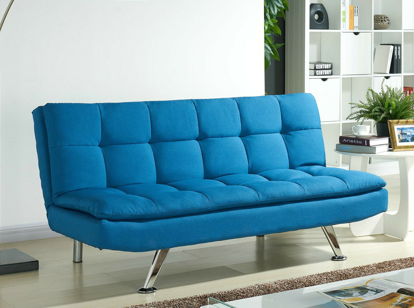 Padded Sofa Bed Fabric 3 Seater Padded Sofabed Suite Chrome Legs Cube Design New