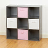 Grey 9 Cube Storage Unit White & Pink Boxes Children/Kids Bedroom Toy Basket/Box