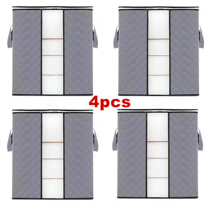 4x Underbed Clothes Grey Storage Bags Ziped Organizer Wardrobe Cube Closet Boxes