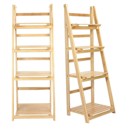 4 Tier Ladder Wall Shelf Bookcase Shelving Unit Wood Storage/Displa
