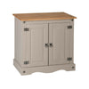 Corona Grey Wax 2 Door Small Sideboard Cupboard, Solid Mexican Pine Wooden