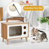 Cat Cave Bed House Indoor Wooden Cat Cabinet Condo W/ Balls & Scratching Board