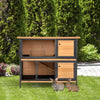 PawHut 2-Story Wooden Metal Rabbit Hutch Bunny Cage w/ Ramp Feeding Trough