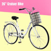 Unisex White 26" Commuter Bike Cruiser Hybrid with Front Basket Single Speed