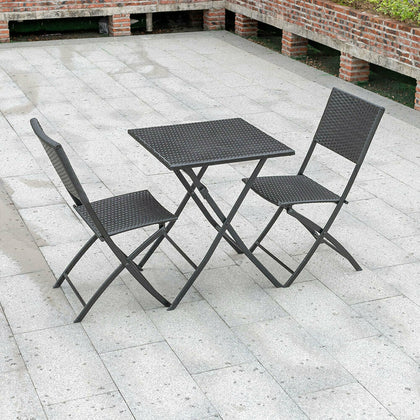 Folding Rattan Garden Bistro Set Outdoor Patio Furniture 2Chairs +1 Square Table