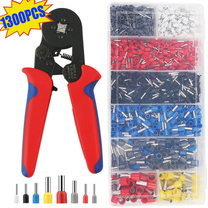 1300PCS Bootlace Crimping Tool Ferrule Crimper Kit Cord End Ratchet 0.25-10mm²