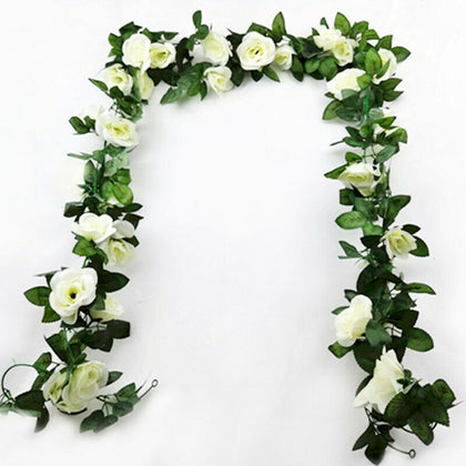 16Heads Artificial Faux Silk Flower Rose Leaf Garland Vine Home Party Decor 7Ft