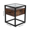 Industrial Bedside Table Tempered Glass Nightstand with 1 Drawer Bedroom Cabinet