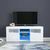 Modern White High Gloss Corner TV Unit Stand Cabinet LED Light W/ Storage Drawer