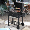 Charcoal Grill BBQ Trolley Wheels Garden Patio Barbecue Smoker Shelf Side Steel