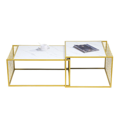 Square Coffee Table Set Sofa Tables Nested Side Living Room Home Marble Vein UK