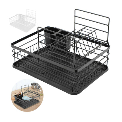 2 Tier Dish Drainer Kitchen Wire Cutlery Draining Holder Drip Plate Rack Tray