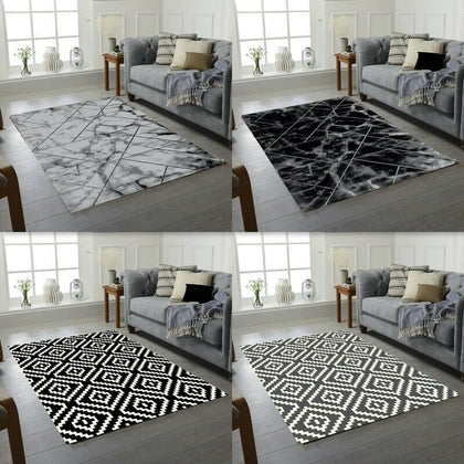 Modern Grey White Black Area Rug Bedroom Living Room Geometric Trellis Carpet