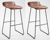 2x PU Leather Brown Bar Stools Footrest / Breakfast High Metal Leg Kitchen Home