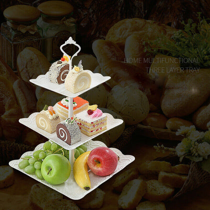 3 Tier Plastic Square/Round Cake Stand Afternoon Tea Wedding Party Tableware