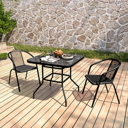 Square Table Glass Top Coffee Dining Balcony 2/4 Chairs Seat Outdoor Furniture