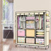 Large Canvas Wardrobe Hanging Rail Shelving Fabric Cloth Storage Cupboard Beige