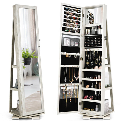 3-in-1 360° Rotating Mirrored Jewelry Cabinet Free Standing Jewelry Armoire