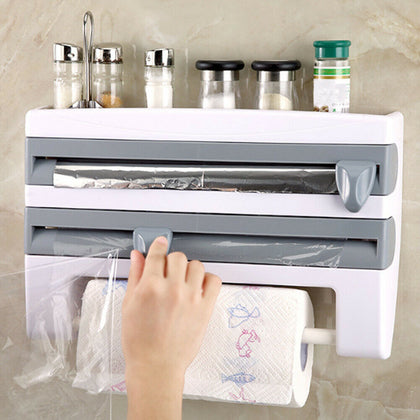 Kitchen Organizer Paper Towel Holder Cling Film Cutting Blades Sauce Bottle Rack