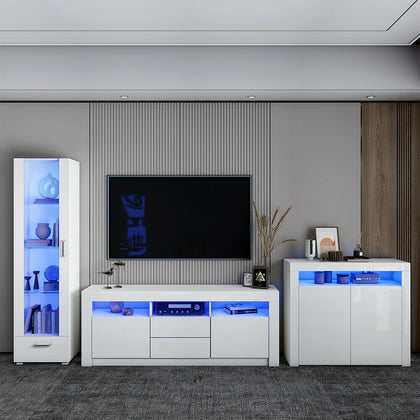 Living Room Set -TV Unit High Display Cabinet 2/3 Door Cupboard Sideboard White