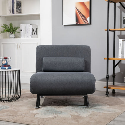 HOMCOM Folding 5 Position Steel Convertible Sleeper Bed Sofa Chair Lounge- Black