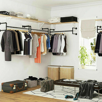 105CM Industrial Pipe Clothing Rack Wall Mounted Clothes Rail Hanging Display HL