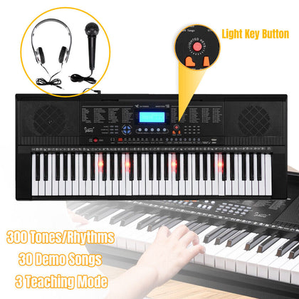 Glarry 61-Key Electric Keyboard Beginner E-Piano Light Follow key 300 Tones